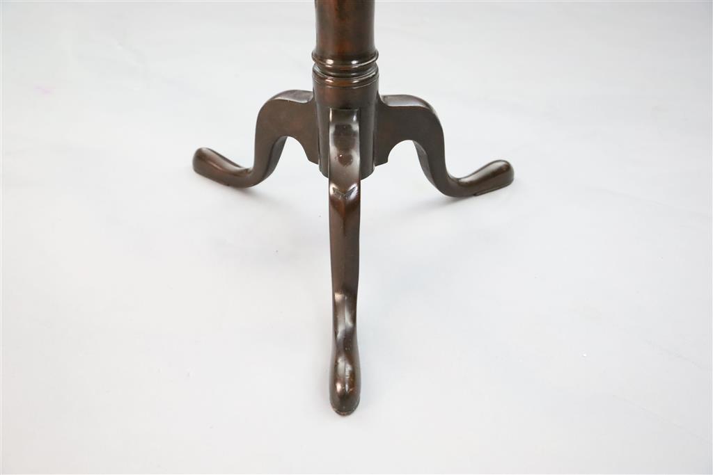 A George II yew wood tripod table H. 2ft 4in. D. 1ft 1in.